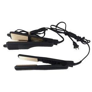 2pk Gold 'N Hot Professional 1 & 2-inch Ceramic Crimping Iron Bundle, Black